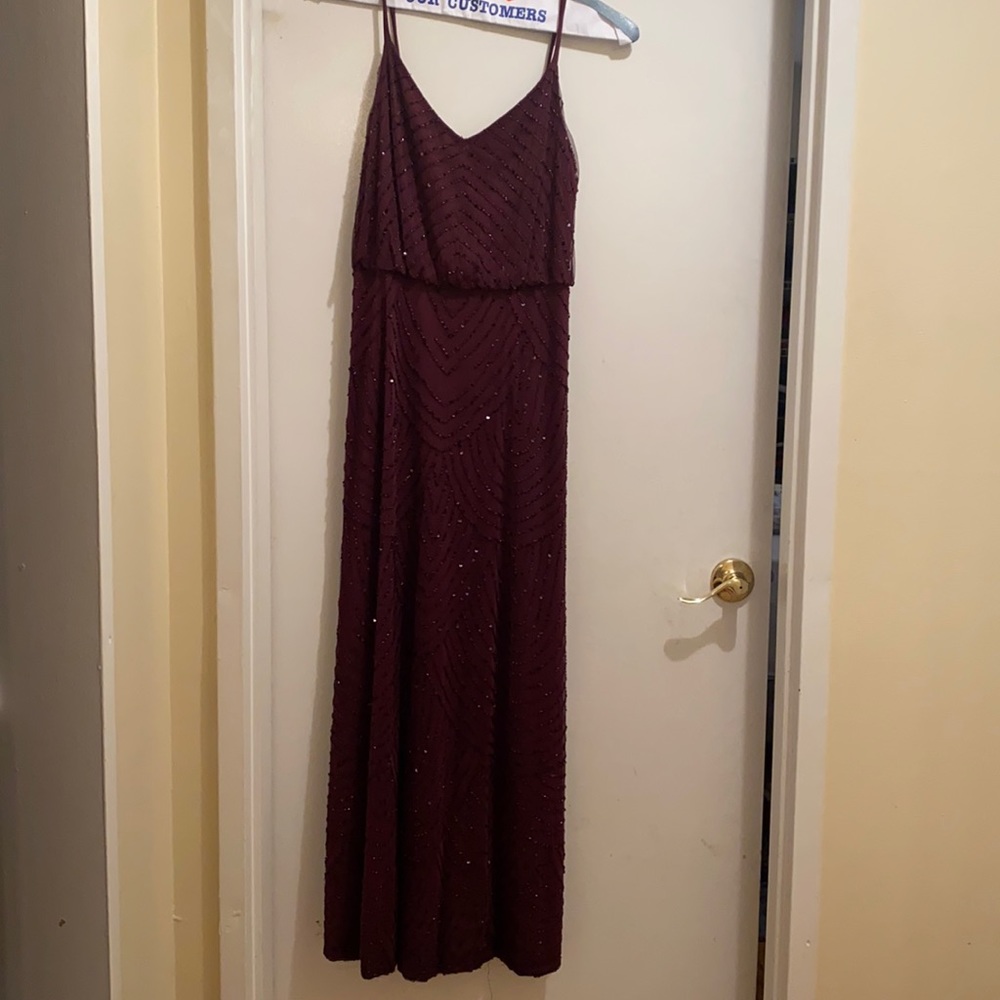 Adrianna Papell beaded gown in cassis